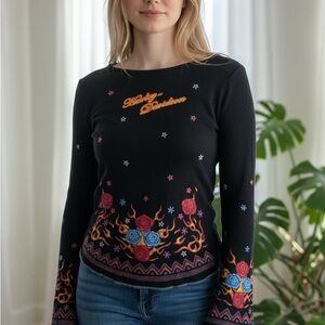 Harley-Davidson Women's Black Top with Floral Accents